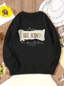 SHEIN EZwear Đồ họa Khẩu hiệu Lót nhiệt Áo nỉ - màu đen - Xem 1