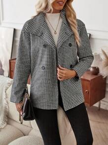 Aveloria Houndstooth Print Double Breasted Coat Fall Cloth For Women - Multicolor - View 1