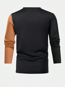 Männer T-Shirt mit Buchstaben Grafik, Farbblock, - Kaffeebraun - Übersicht 2