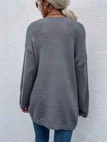 SHEIN Frenchy 休閒落肩開襟針織外套 - 灰色 - 查看 2