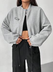 SHEIN EZwear Sweatshirt mit Buchstabe Flicken Detail Drop Shoulder Reißverschluss