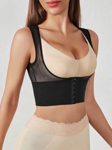 Solid Hook & Eye Front Shapewear Tank Top