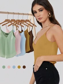 BizChic Top de tirantes unicolor ropa de trabajo - Mostaza Amarilla - Ver 1