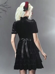 ROMWE Women'S Gothic Stand Collar Ruffle Trim New Year'S Eve Party Dress