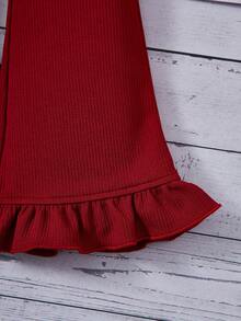 Pantalones acampanados de 2 piezas de unicolor de punto con volantes para niñas jóvenes - Multicolor - Ver 3