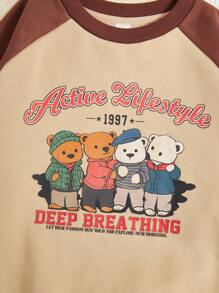 Tween Girl Cartoon & Letter Graphic Raglan Sleeve Thermal Lined Sweatshirt - Apricot - View 6