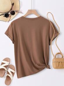 SHEIN Essnce Coffee & Slogan Graphic Tee - Khaki - View 2