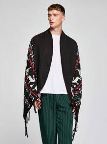 Manfinity VCAY Men's Christmas Elk Pattern Fringe Hem Poncho Oversized Cardigan - Multicolor - View 2