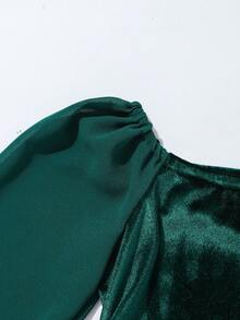 SHEIN 女小童方領側收褶洋裝 - 綠色 - 查看 5