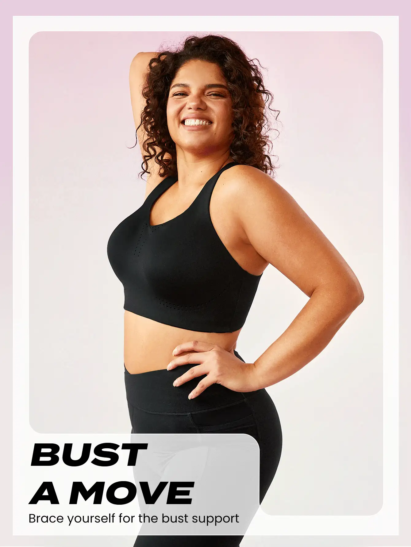 GLOWMODE Plus Medium Support Black Convertible Wide Adjustable Strap Full Coverage Sports Bra Yoga Plus Size Sports Bra