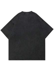 Men Slogan Graphic Drop Shoulder Tee, Breathable,Absorbs Sweat - Black - View 2