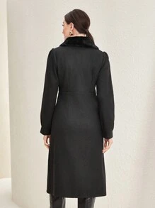 Modelyn Borg Collar Button Front Coat - Black - View 2