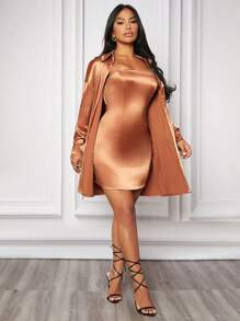 SHEIN SXY Của phụ nữ Màu thuần Váy Dây Và Áo sơ mi - màu nâu - Xem 6