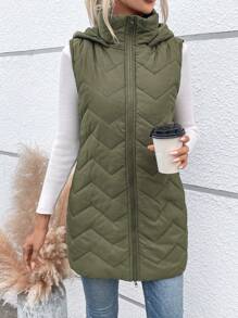 SHEIN LUNE 连帽拉链女士背心加厚棉服外套衣服冬季