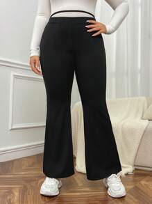 SHEIN EZwear 流蘇細節黑色針織長褲 - 黑色 - 查看 4