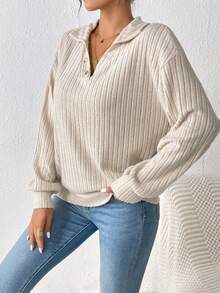 SHEIN Frenchy Sudadera con botón de hombros caídos - Albaricoque - Ver 6