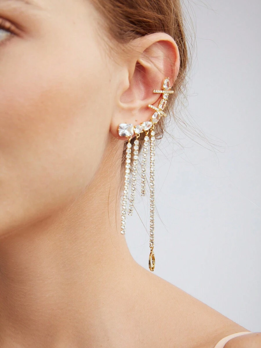 MOTF PREMIUM 1 par Pendientes largos de dorado zirconia cúbica cobre - Amarillo Oro - Ver 1