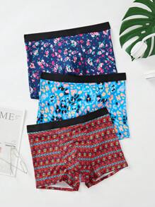 Men 3pcs Floral Print Contrast Tape Boxer Brief - Multicolor - View 1