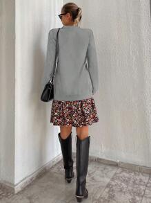 RueChic Solid Round Neck Sweatshirt Dress - Grey - View 2