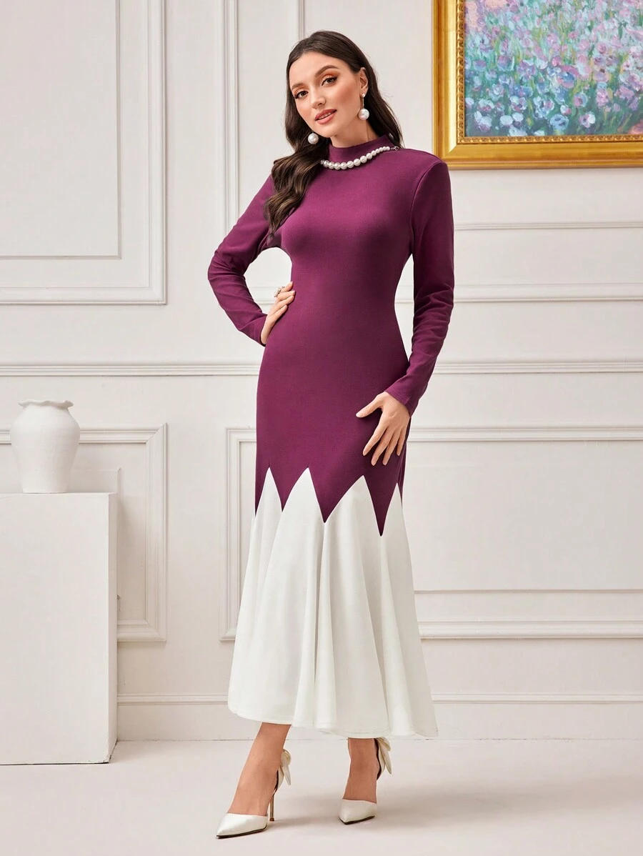 Modelyn 雙色魚尾裙下擺洋裝不附腰帶 - 彩色 - 查看 1