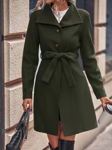 SHEIN LUNE Nút phía trước Thắt lưng Áo khoác - xanh quân đội - Xem 6