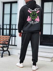 Manfinity EMRG Hombres talla grande Pantalones deportivos con capucha con estampado de slogan con cordón - Negro - Ver 4