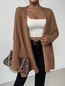 SHEIN LUNE Dual Pocket Batwing Sleeve Cardigan
