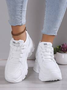 Nuevas zapatillas de deporte gruesas para mujer Primavera/otoño con plataforma de tacón alto, zapatos deportivos casuales de moda - Blanco - Ver 3