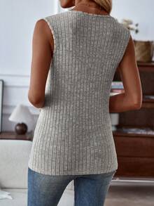 SHEIN LUNE 素色條紋針織背心上衣 - 淺灰色 - 查看 2