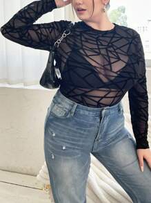 Maweii Body De Malla Transparente Para Tallas Grandes - Negro - Ver 3