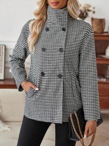 Aveloria Houndstooth Print Double Breasted Coat Fall Cloth For Women - Multicolor - View 6