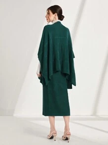 Seusyu 蝙蝠袖开衫 & 针织裙两件套 - 墨綠色 - 查看 2
