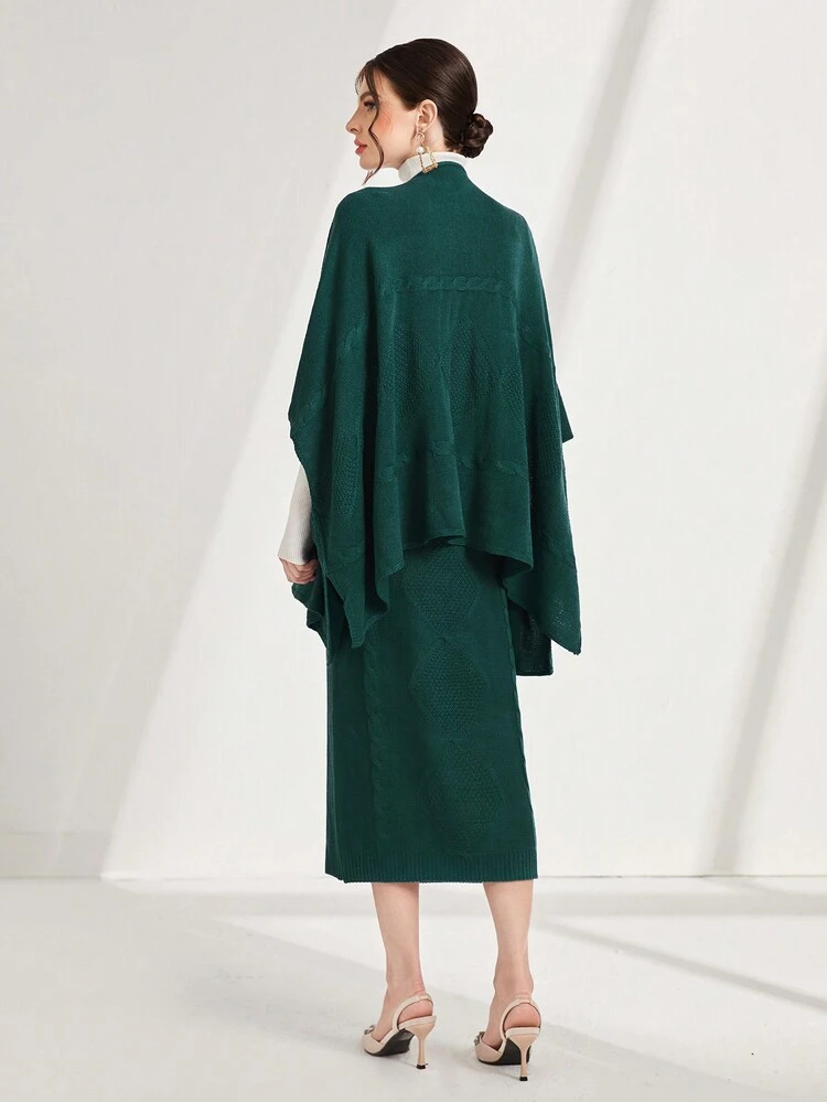Batwing Sleeve Cardigan & Knit Skirt 2 Piece Set