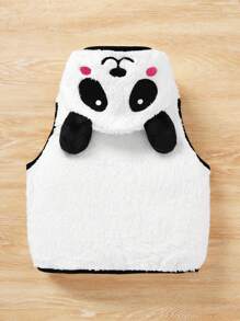 SHEIN Young Girl Contrast Binding Cartoon Embroidery 3D Ear Design Hooded Vest Jacket - Black and White - View 2