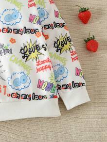 SHEIN Young Girl Letter & Cartoon Graphic Sweatshirt - Multicolor - View 4