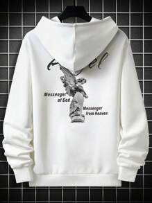 Manfinity LEGND Men Plus Slogan Graphic Drawstring Hoodie - White - View 4