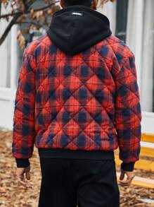 Manfinity Homme Men Plaid Print Zip Up Hooded Padded Coat - Red - View 2