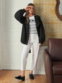 SHEIN Frenchy 西裝領燈籠袖腰帶風衣外套