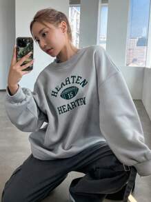 DAZY 字母圖案落肩袖運動衫 - 淺灰色 - 查看 1