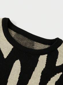 SHEIN Cottnline Pull À Épaules Tombantes Imprimé Pour Hommes - Camel - Voir 3