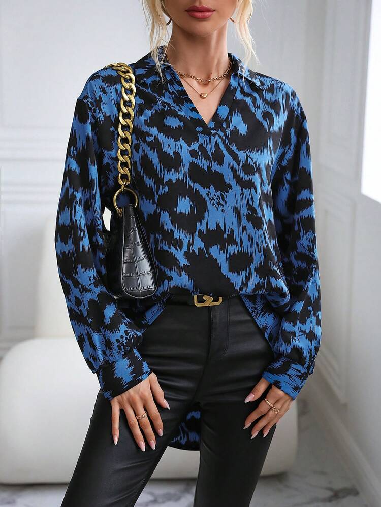 Allover Print High Low Hem Blouse