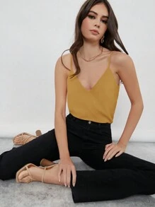 BizChic Top de tirantes unicolor ropa de trabajo - Mostaza Amarilla - Ver 5