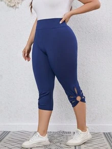 Leggings de talla grande Cruzado Abertura Anilla Liso Casual - Azul Marino - Ver 3