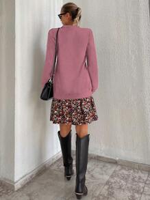 EURMUSE Contrast Ditsy Floral Ruffle Hem Sweatshirt Dress - Pink - View 2