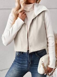 SHEIN LUNE Teddy Lined Zip Up Vest Padded Coat Clothes Winter Fall Cloth For Women - Apricot - View 3