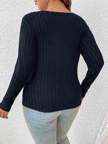 SHEIN Frenchy Talla grande Camiseta con tira cruzada delantera tejido de canalé - azul real - Ver 2