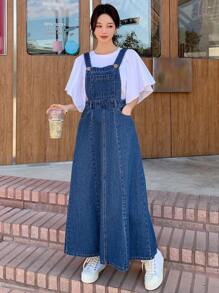 Dazy Star Slant Pocket Denim Overall Dress Without Tee,Back To School Clothes