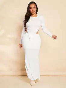 SHEIN SXY Falda bajo de sirena unicolor con textura - Blanco - Ver 5