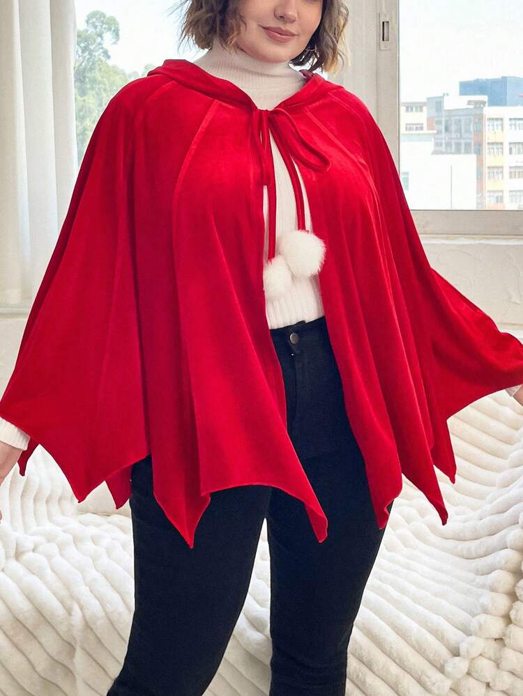 Plus Tie Front Hooded Cape Coat Fall Cloth For Women