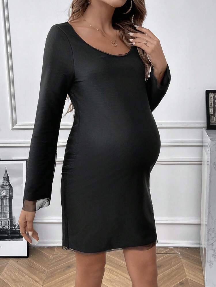 Maternity Solid Scoop Neck Dress